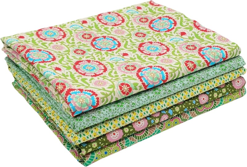 iNee Green Fat Quarters Fabric Bundles, Precut Cotton Fabric Squares for Sewing Quilting, 18 x 22 inches, Green - Image 1